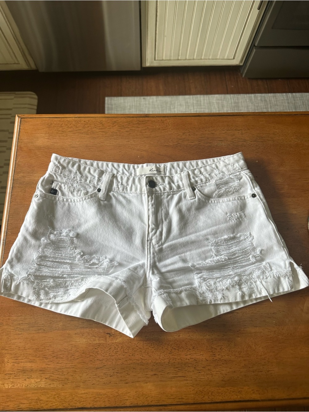 KanCan White Denim Distressed Shorts